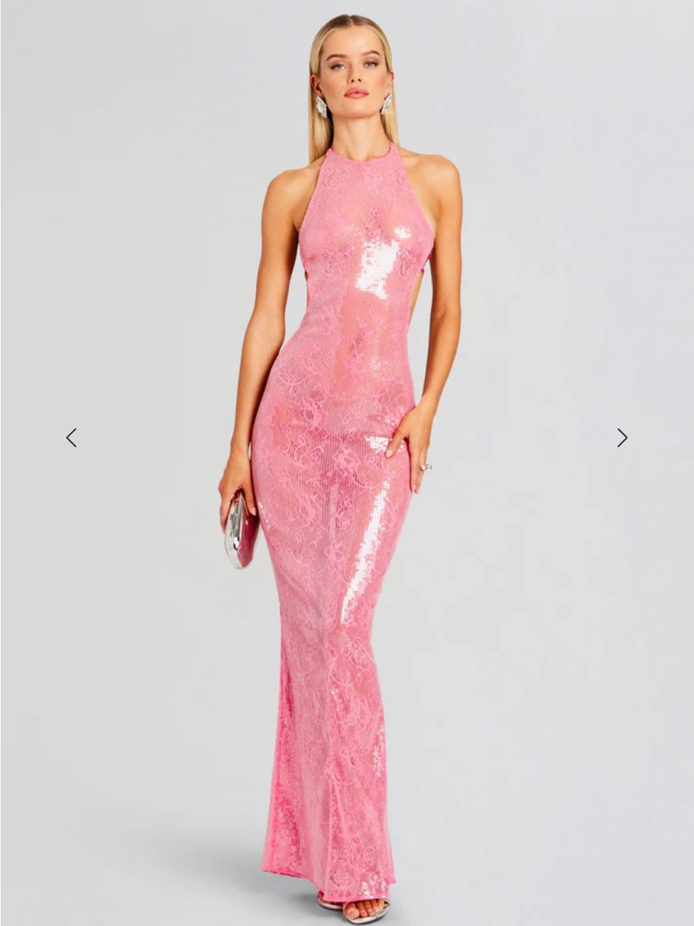 Retrofete Pink Sequin Halter Maxi Dress